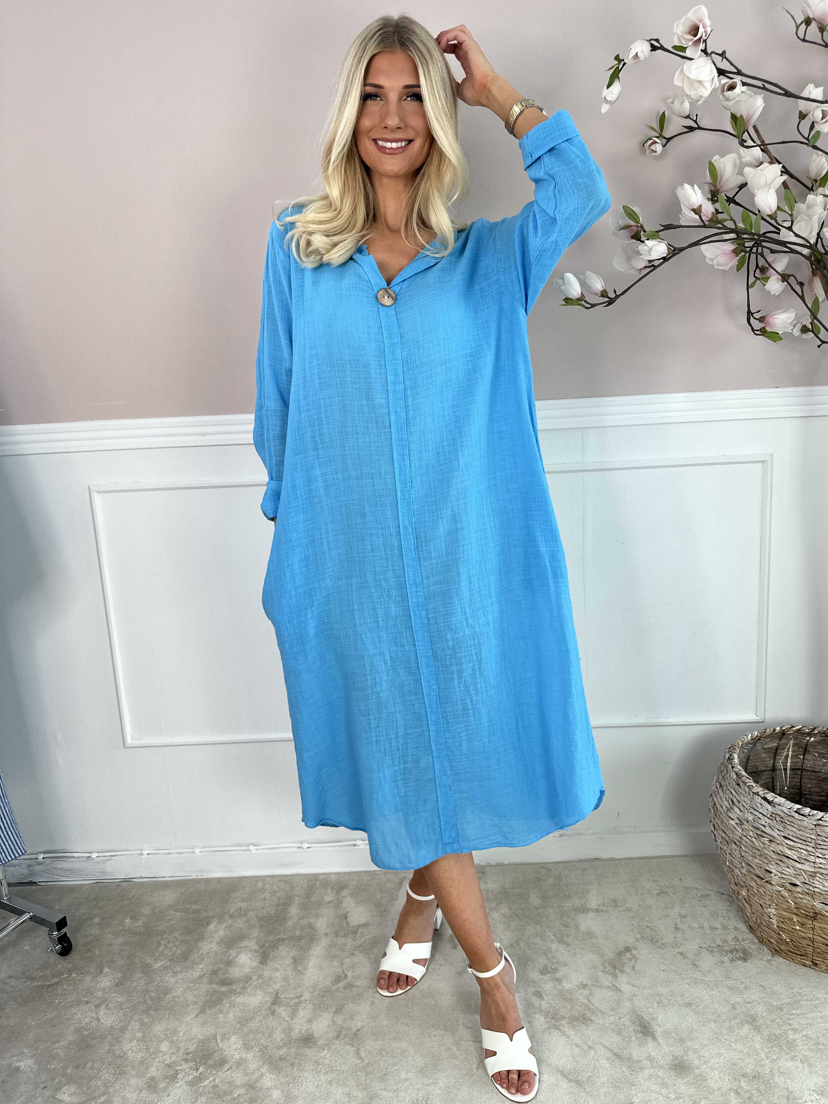 Arizona - Lång bomullsklänning i linneliknande tyg